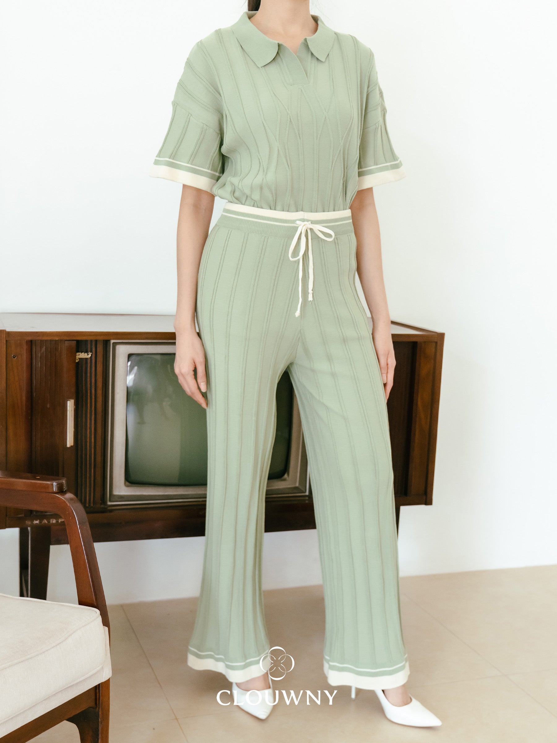 Aureli Collar Knit Set - Sage Green
